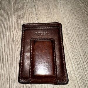 Vintage Fossil Brown Leather Money Clip Card Holder Wallet